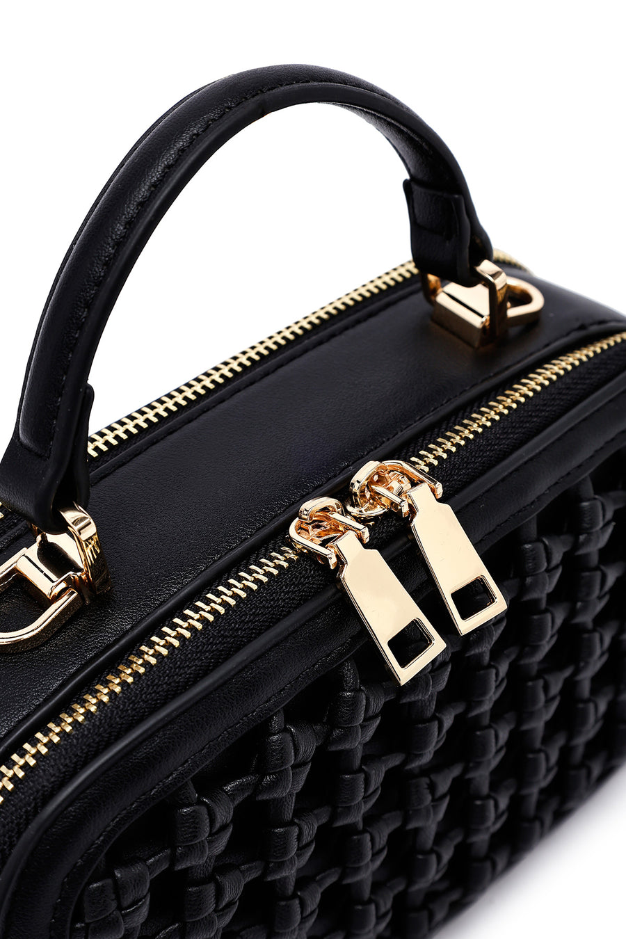 Women's Black Long Strap Braided Crossbody Bag