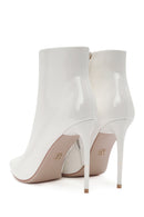 Women's White Zippered Thin Heel Patent Leather Boots | Derimod