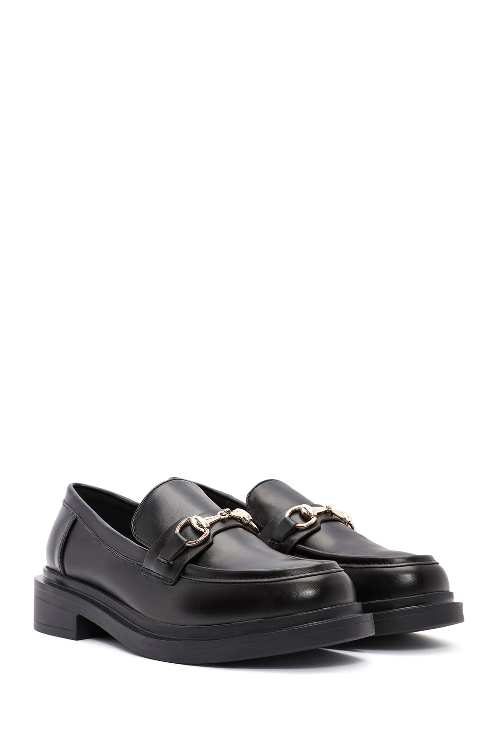 Kadın Siyah Tokalı Maskülen Loafer