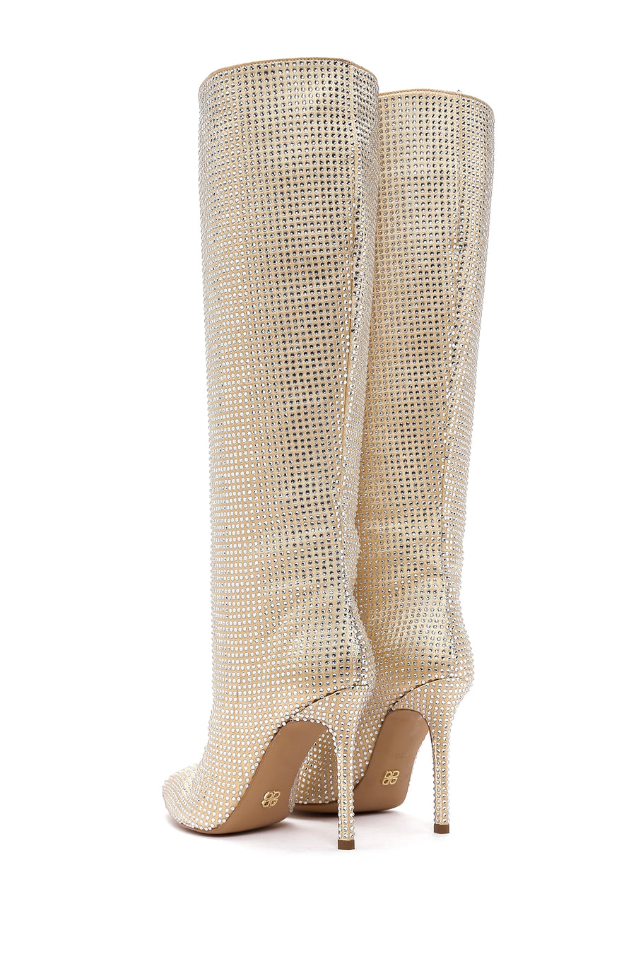 Women's Gold Thin Heeled Stone Leather Boots
