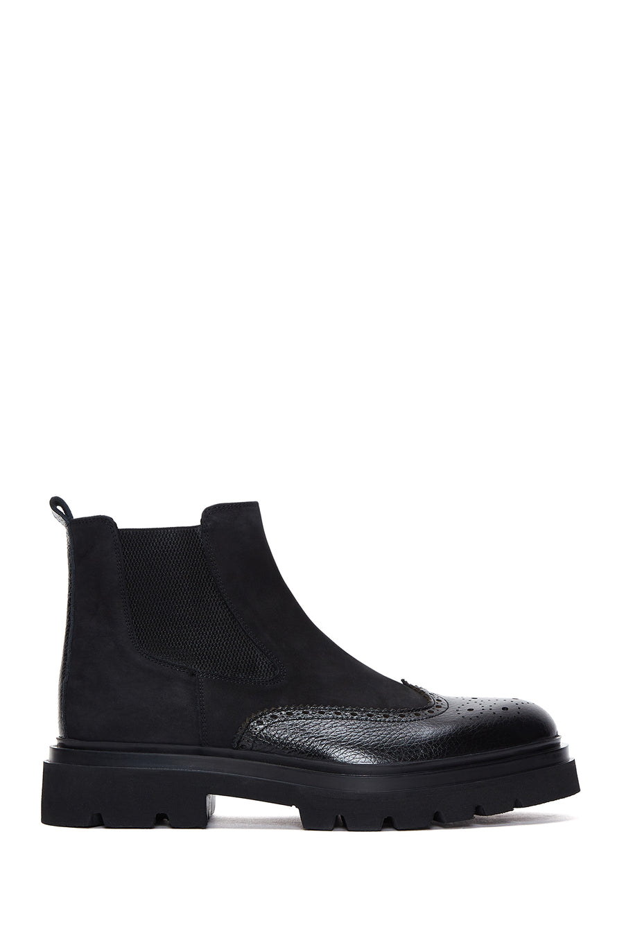 Men's Black Leather Chelsea Flat Boots 22WFD616614 | Derimod