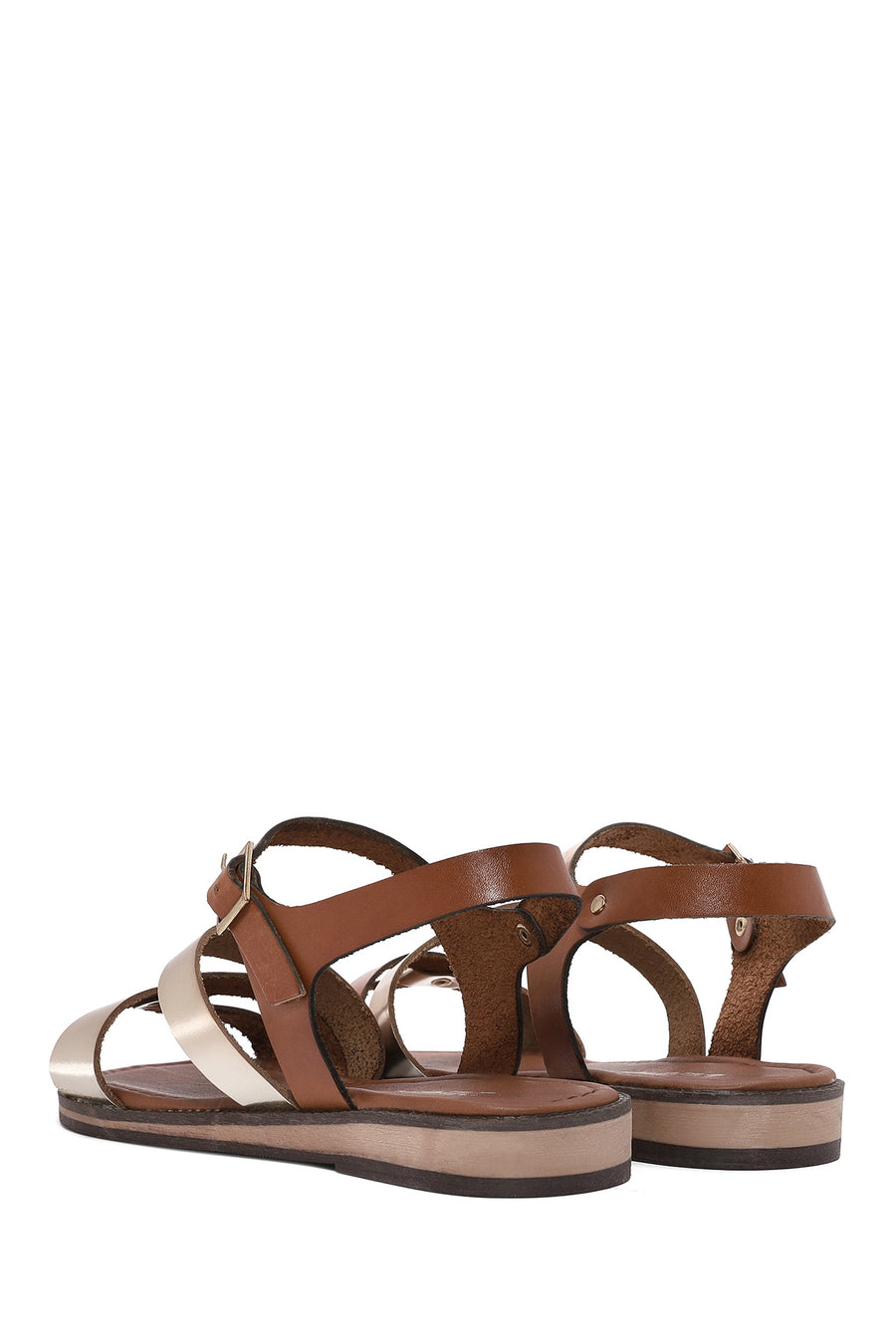 Women's Gold Buckle Metallic Leather Bodrum Sandals