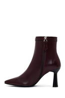 Women's Burgundy Zip-Up Leather Heeled Boots | Derimod