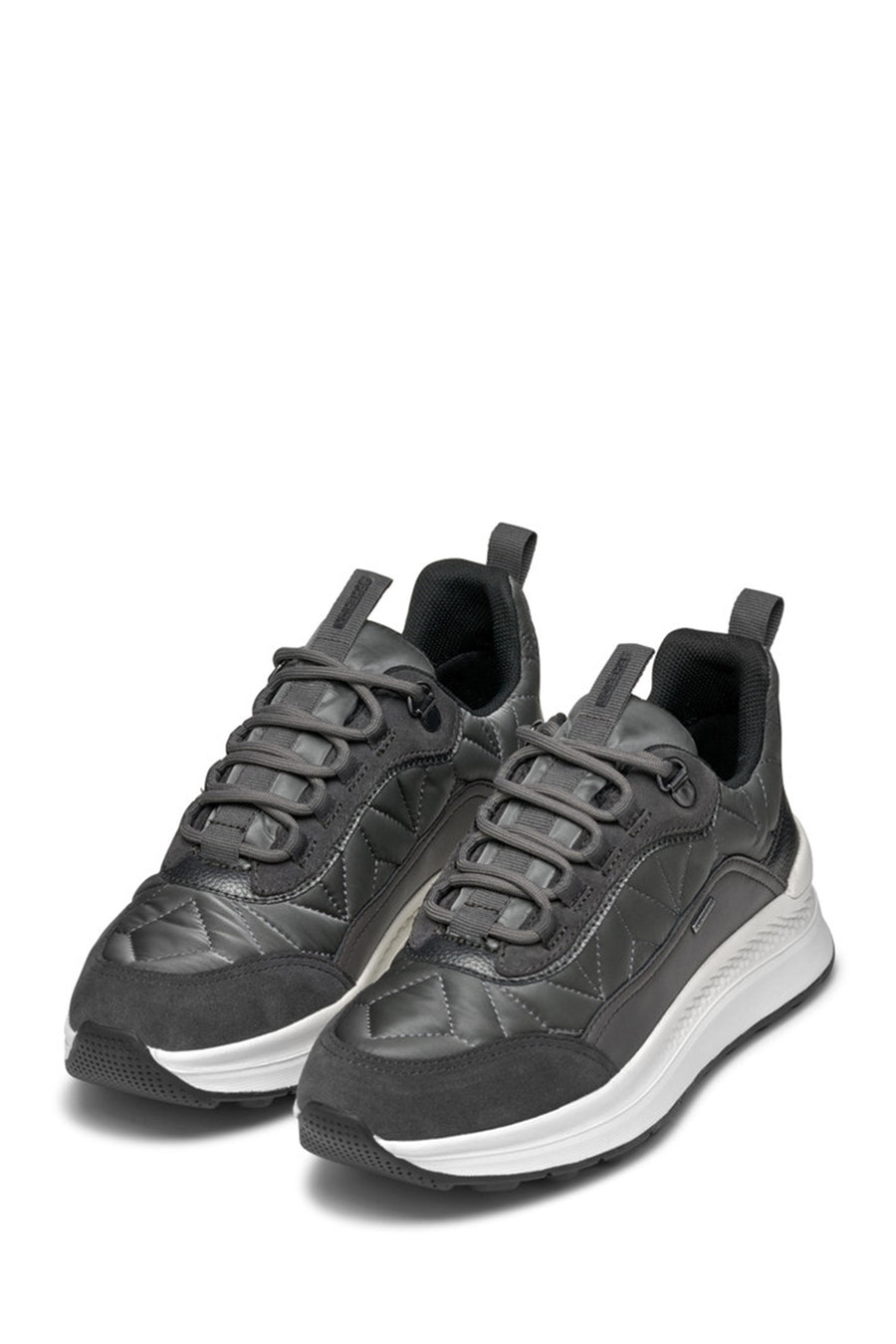 Geox Woman Grey Laced Thick Soled Fabric Sneakers