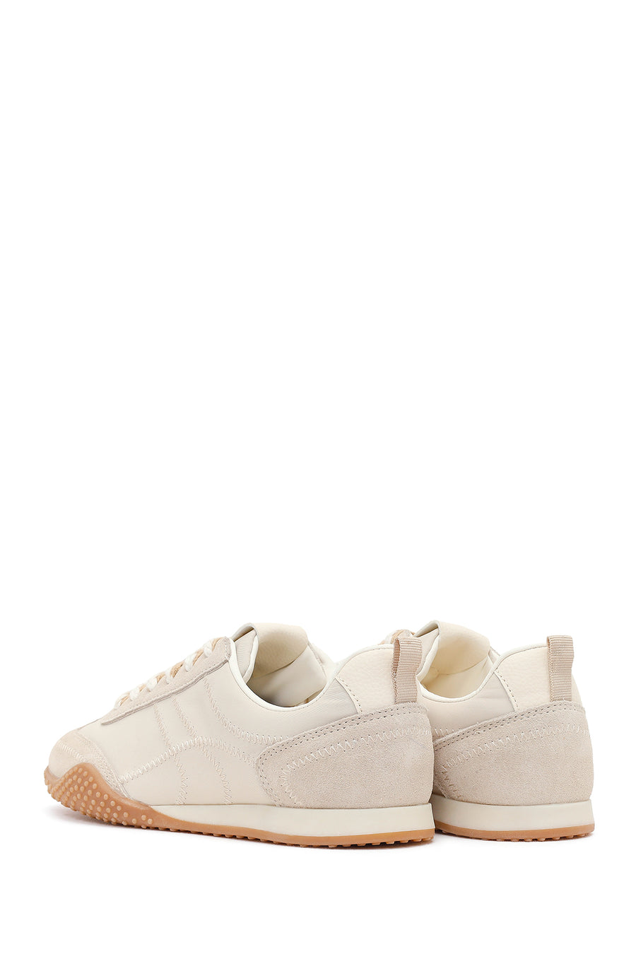 Women's Cream Lace-Up Leather Sneakers