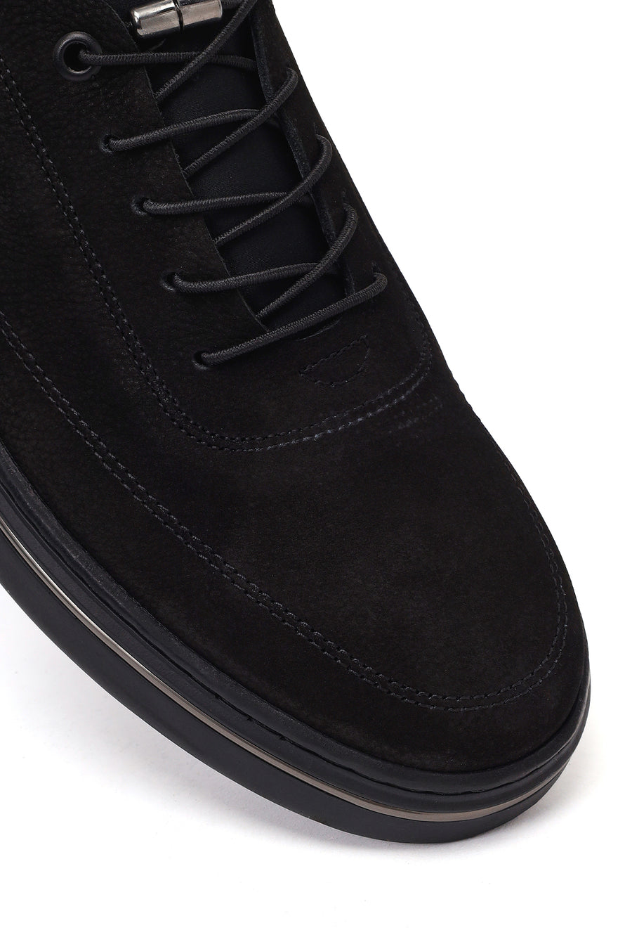 Male Black Lace-Up Nubuck Leather Casual Sneakers