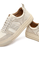 Woman Beige Lace-up Patterned Leather Sneaker | Derimod