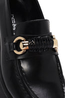 Women's Black Leather Patent Leather Masculine Loafer | Derimod