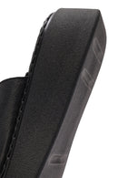 Women's Black Double Buckle Thick-Soled Leather Comfort Slippers | Derimod
