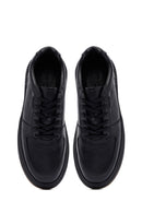 Erkek Siyah Bağcıklı Deri Sneaker | Derimod