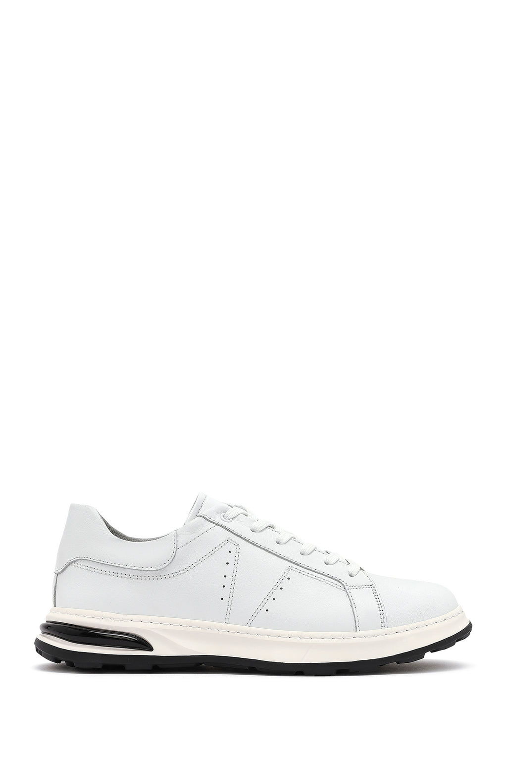 Erkek Beyaz Bağcıklı Kalın Tabanlı Deri Sneaker
