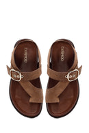 Women's Mink Suede Leather Flip Flop Sandals | Derimod
