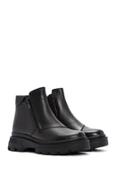 Woman Black Zippered Thick Sole Leather Boat | Derimod