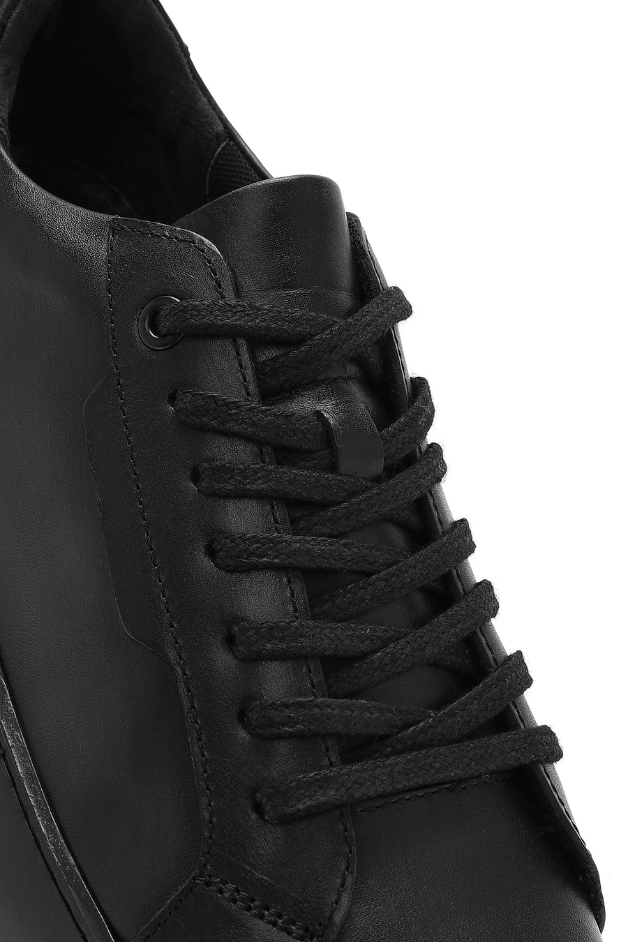 Erkek Siyah Bağcıklı Deri Sneaker