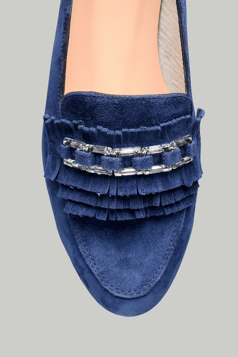 Navy Blue Buckle Women's Leather Shoes