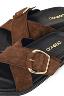 Woman Brown Suede Leather Slippers | Derimod