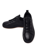 Erkek Siyah Bağcıklı Deri Sneaker | Derimod