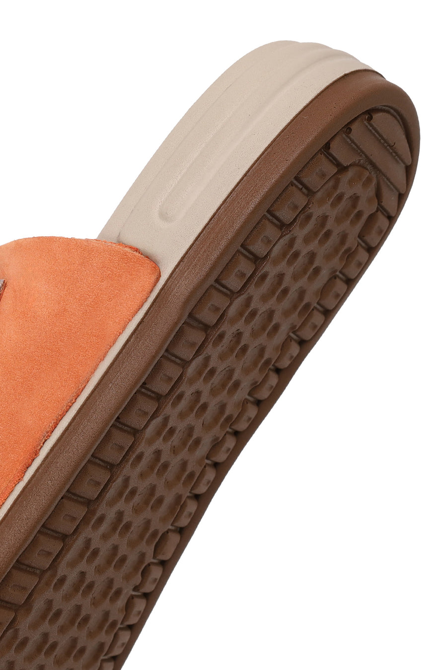 Woman Orange Strapped Nubuck Leather Slipper