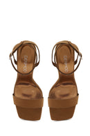Woman Tan Ankle-Buckle Wedge-Heel Suede Sandal | Derimod