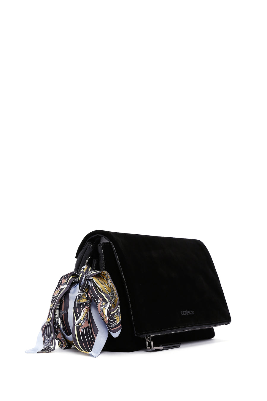 Women's Black Long Strap Accessory Detailed Suede Crossbody Bag