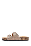 Women's Gold Double Buckle Embellished Slippers | Derimod