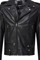 Butler Men's Black Hooded Biker Leather Jacket | Derimod