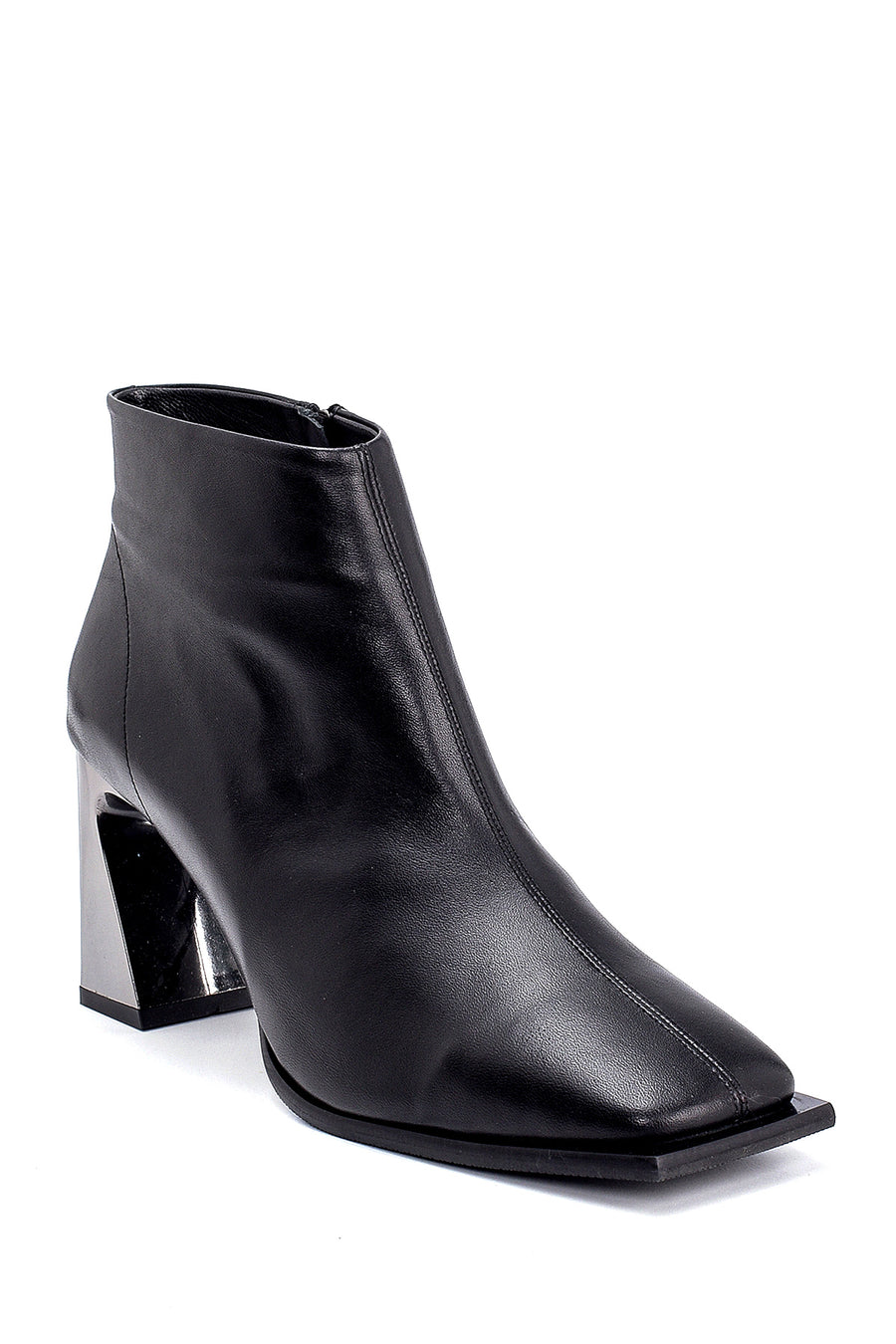 Women's Leather Heel Detailed Boots