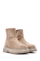 Woman Beige Zippered Suede Boots | Derimod