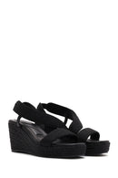 Women's Black Wedge Heeled Knitted Espadrille Sandals | Derimod