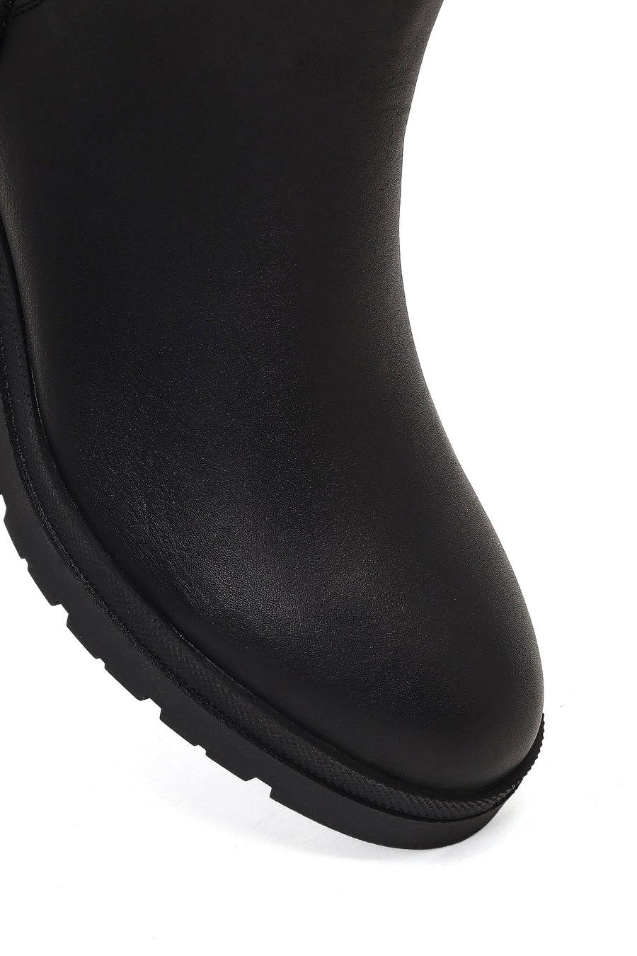 Women's Black Zippered Thick Heeled Leather Boot