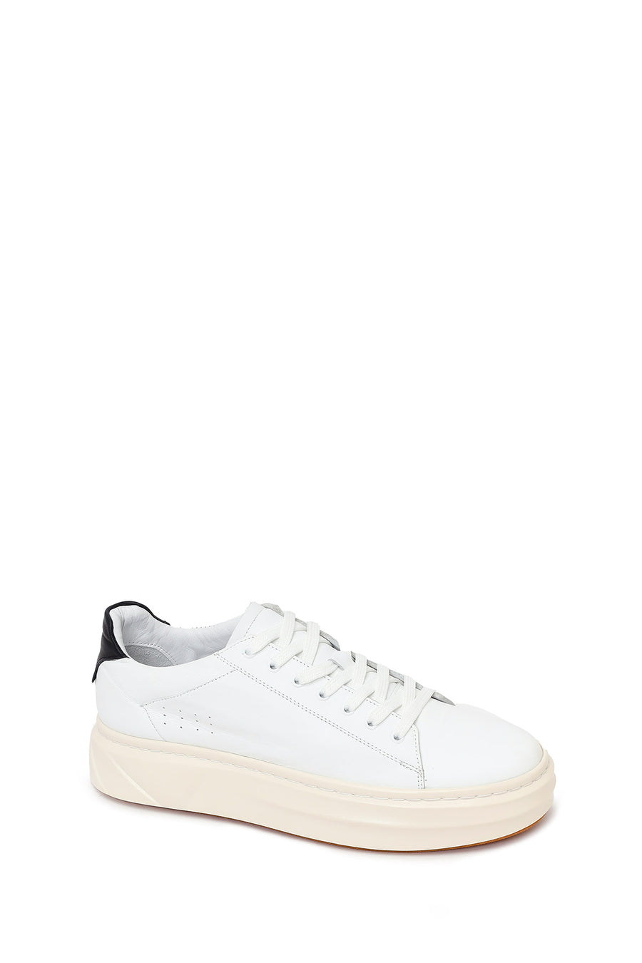 Men's White Lace-Up Thick-Soled Leather Sneakers