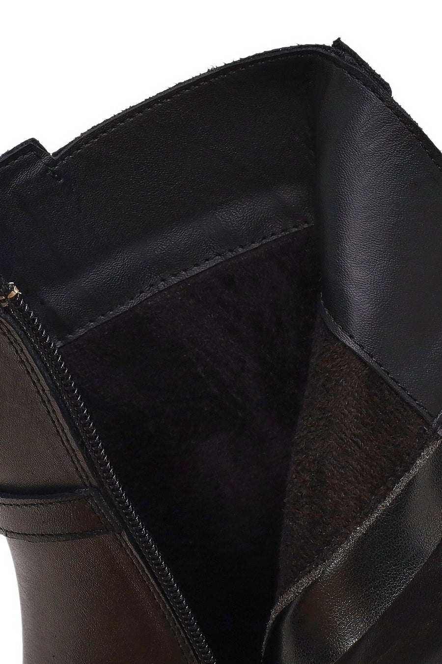 Woman Black Zip Closure Thick-Heeled Leather Boots
