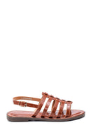Women's Tan Crocodile Flat Sandals | Derimod