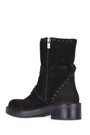 Women's Suede Boots with Stud and Buckle Detail | Derimod