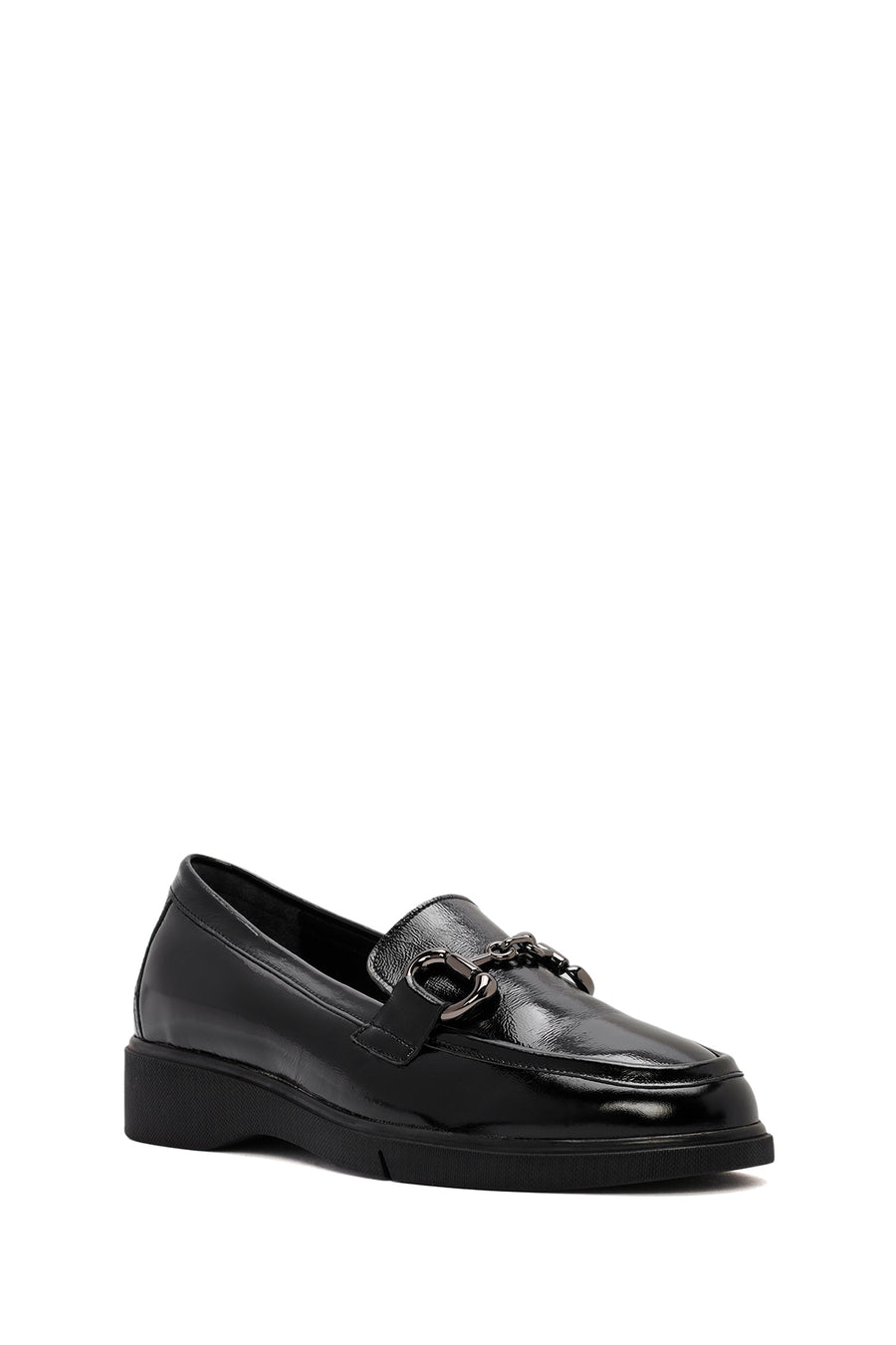 Woman Black Buckled Patent Leather Leather Comfort Loafer