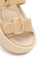 Women's Beige Double Buckle Thick-Soled Braided Sandals | Derimod