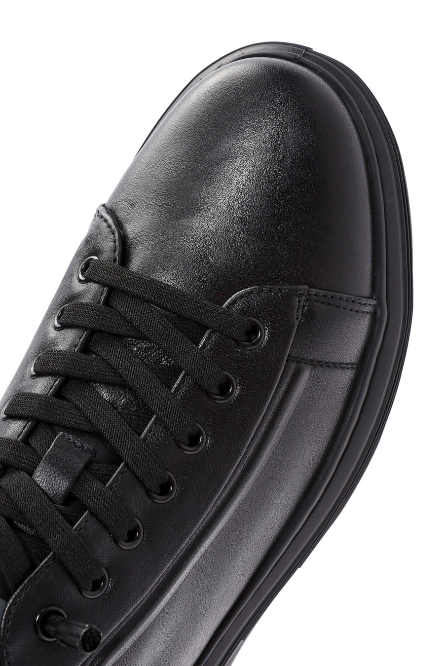 Erkek Siyah Bağcıklı Deri Sneaker