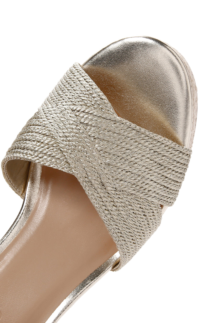 Women's Gold Ankle Strap Metallic Wedge Heel Espadrilles
