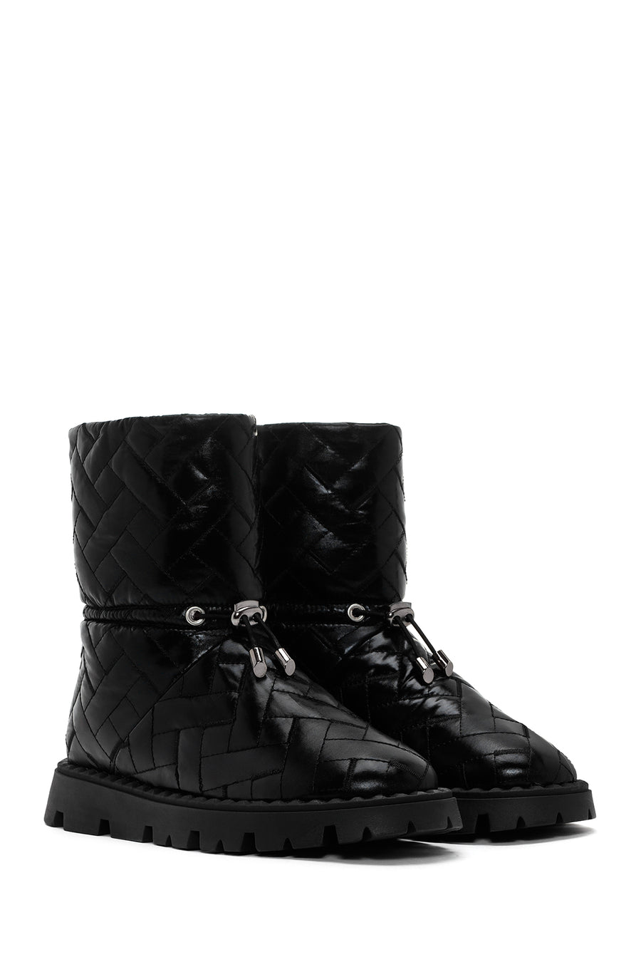 Women's Black Knitted Patterned Metallic Casual Boots
