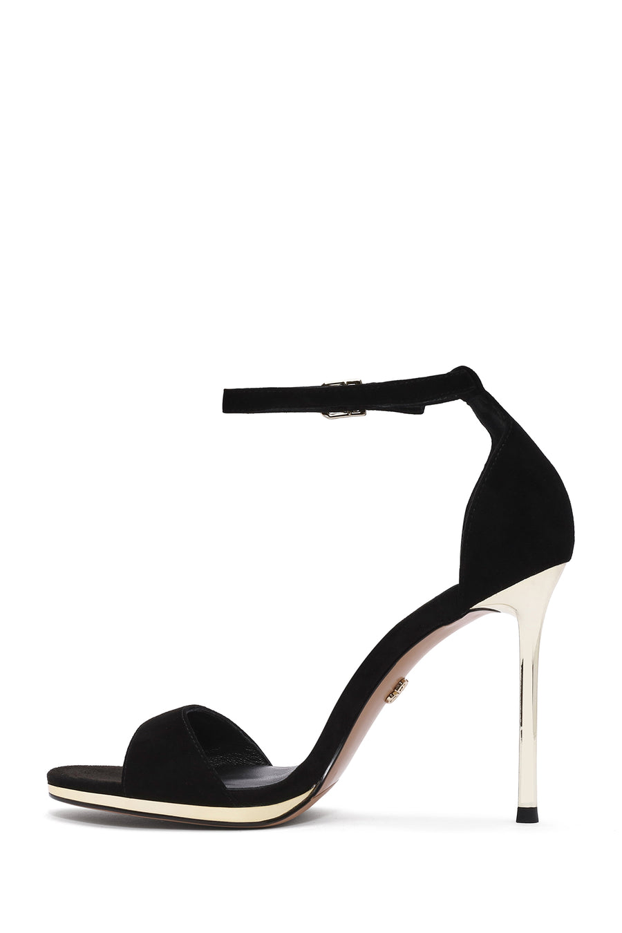 Women's Black Ankle Strap Thin High Heel Suede Leather Shoes