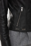 Tara Women's Black Short Leather Jacket | Derimod