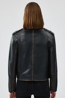 Oxford Women's Black Biker Leather Jacket | Derimod