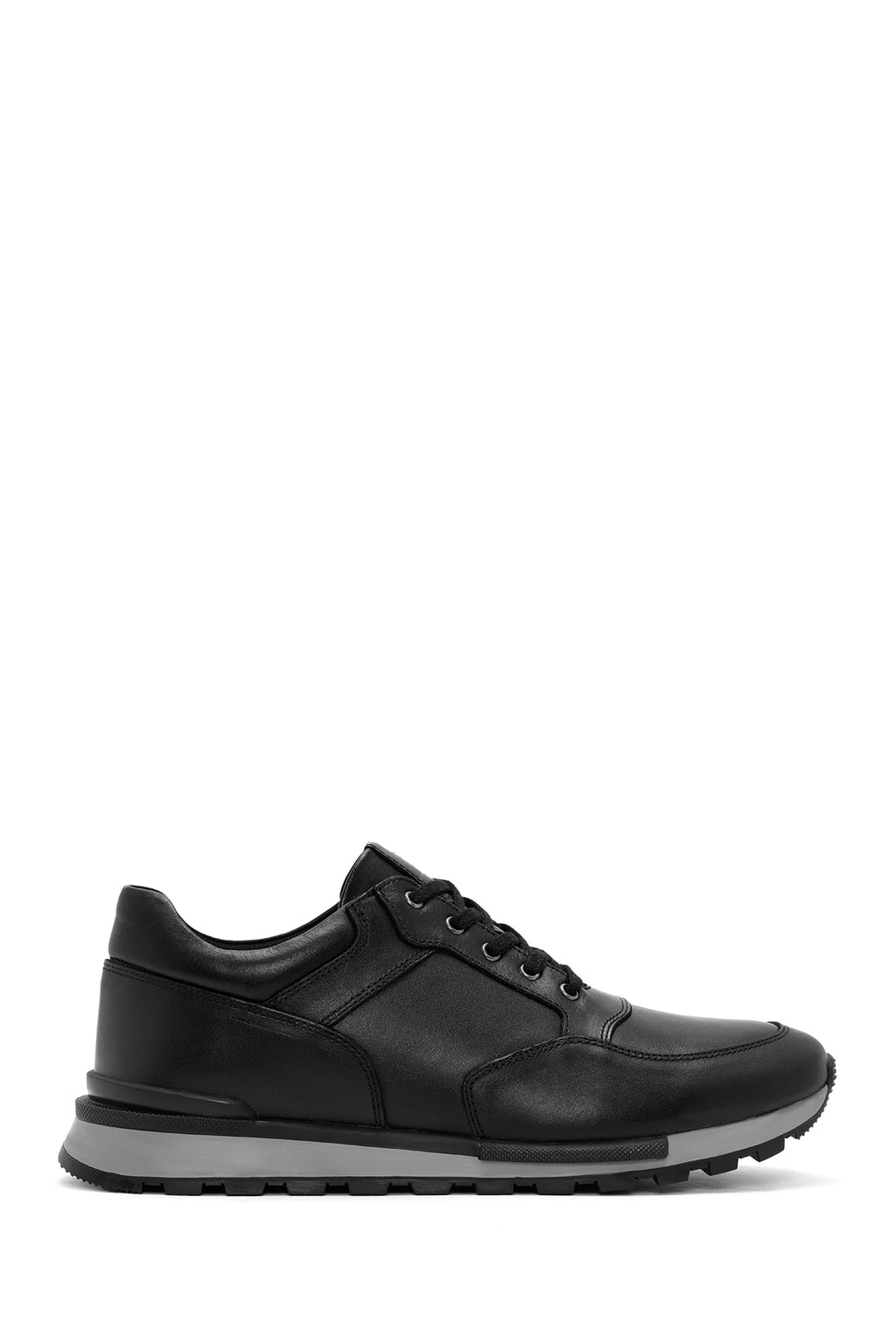 Erkek Siyah Bağcıklı Deri Casual Sneaker