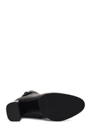 Women's Black Buckled Zippered Thick Heeled Leather Boot | Derimod
