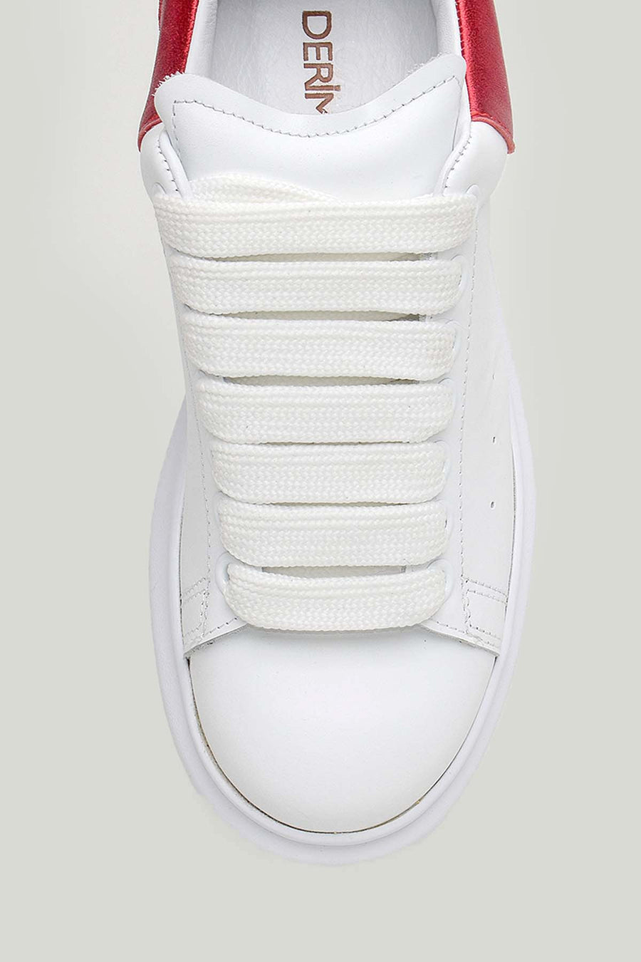 Beyaz-Kırmızı Kadın Deri Sneaker
