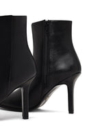 Women's Black Zippered High Thin Heel Leather Boot | Derimod