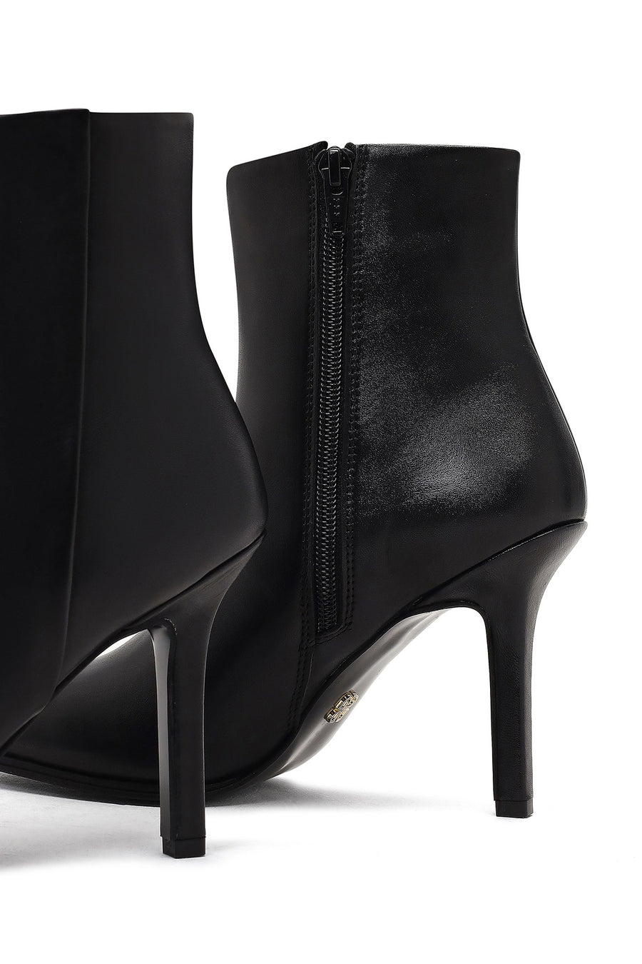 Women's Black Zippered High Thin Heel Leather Boot