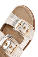 Women's Gold Buckled Metallic Leather Slippers | Derimod