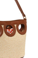 Woman Beige Long-Strap Wicker Shoulder Bag | Derimod