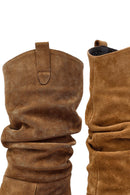 Woman Mink Chunky Heel Suede Leather Cowboy Boots | Derimod
